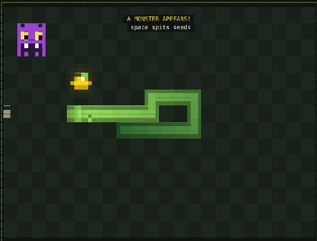 Lemon Snake: a green snake, a glowing lemon and a purple monster